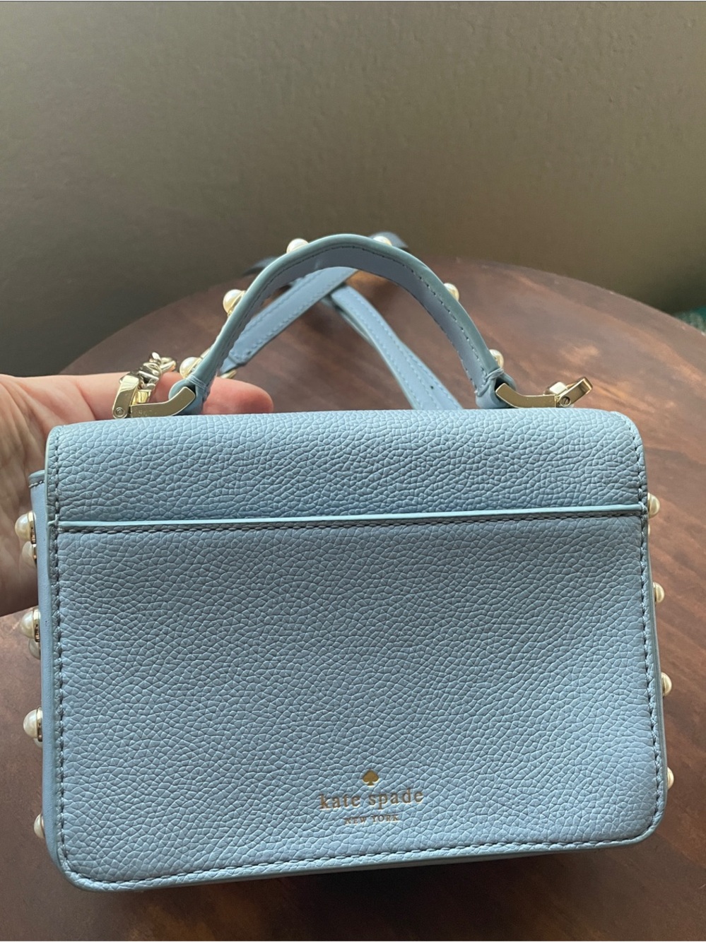 kate spade Baby Blue Pearl-Trim Leather Crossbody - Picture 5 of 12